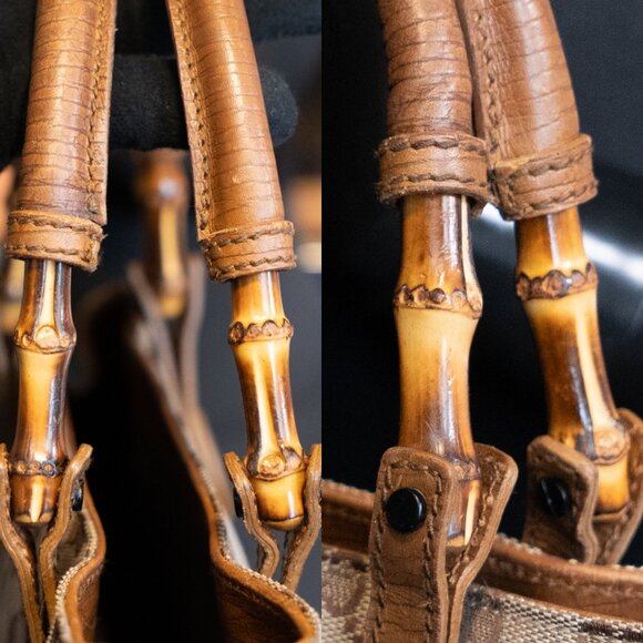 GUCCI GG Canvas Bamboo Tote Medium Large Vintage - Picture 14 of 16